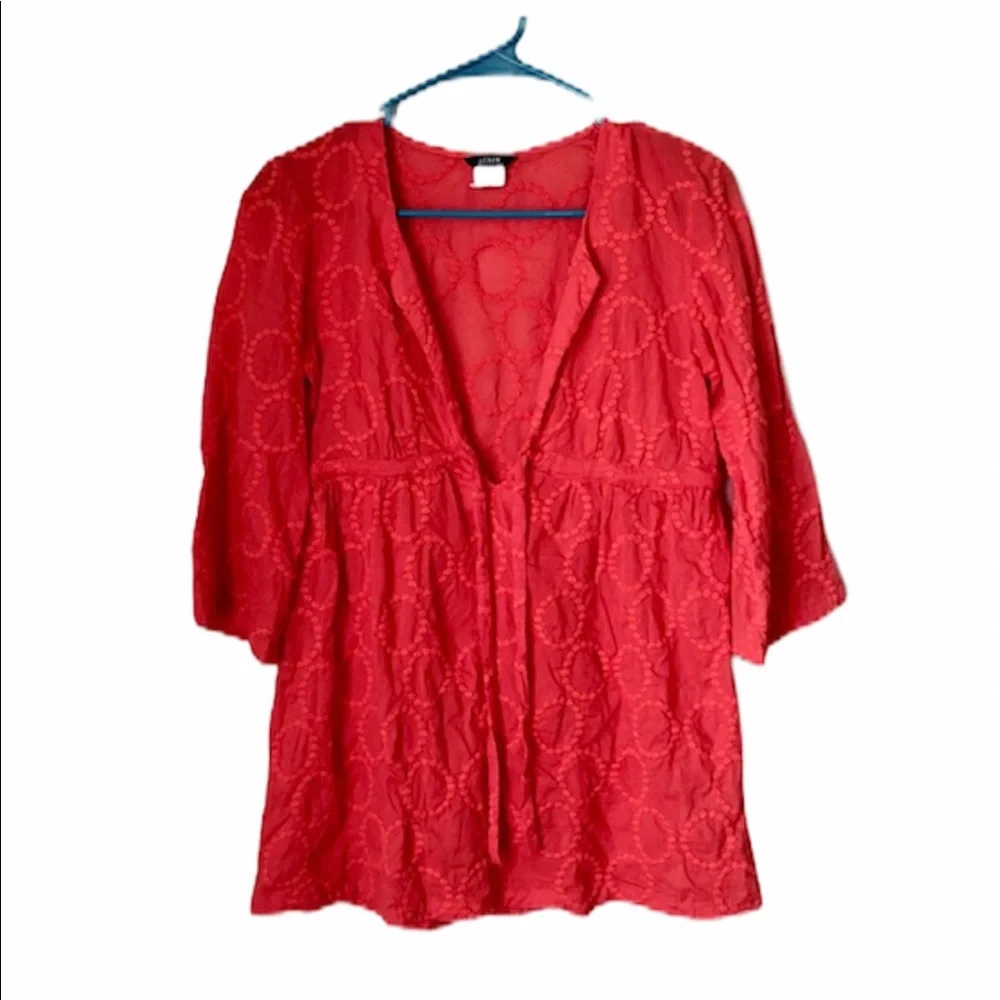 J.Crew Burnt Orange V-Neck Drawstring Blouse Long Sleeve Casual Top Women’s XS